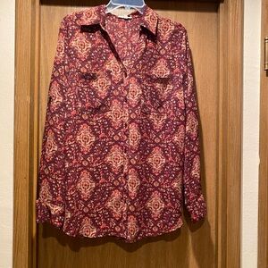 Maurices Burgundy and Cream Patterned Shirt